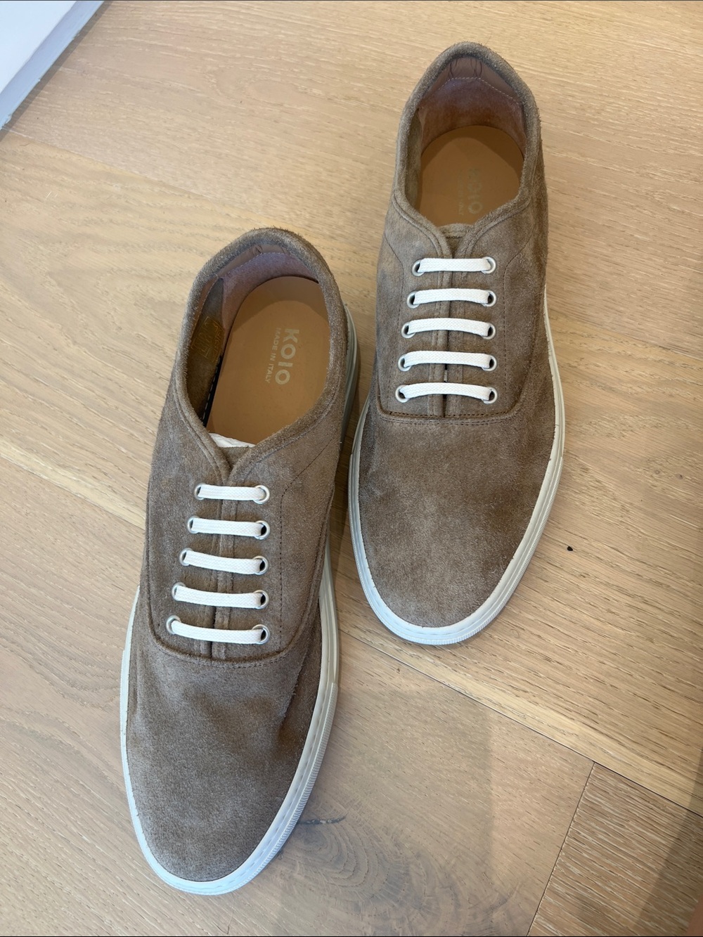 KOIO Men’s Suede Sneakers in Taupe Brown with White Sole